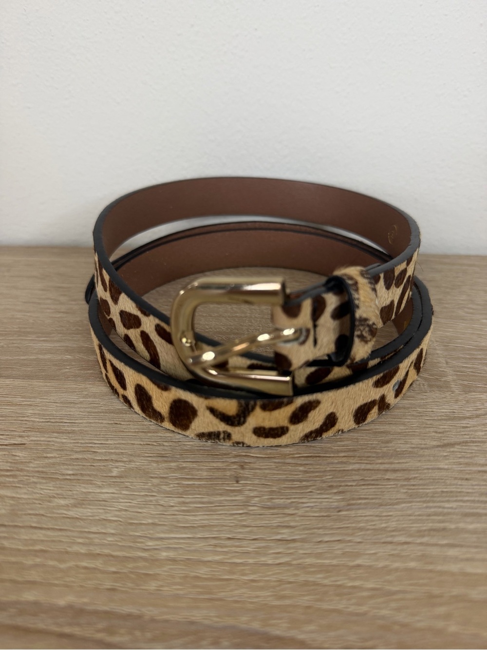 Leopard Print  Belt with Gold Buckle